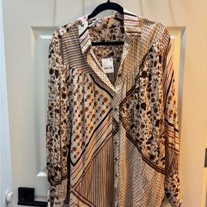 Free People Floral and Striped Button-Up Blouse